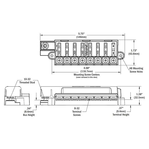 Blue Sea Systems 5046 ST Blade Fuse Block Compact 8-Circuit with Cover, 100 Amps