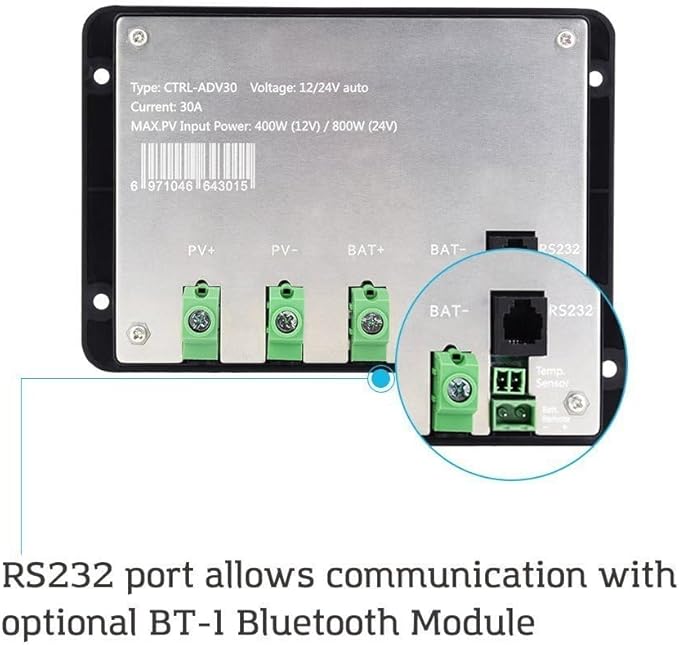 Renogy Adventurer-Li 30A Solar Controller - Flush Mount Design for RV/Camper Walls, 12V/24V Auto PWM Charger, LCD Display, Compatible with Lithium & AGM/Gel Batteries