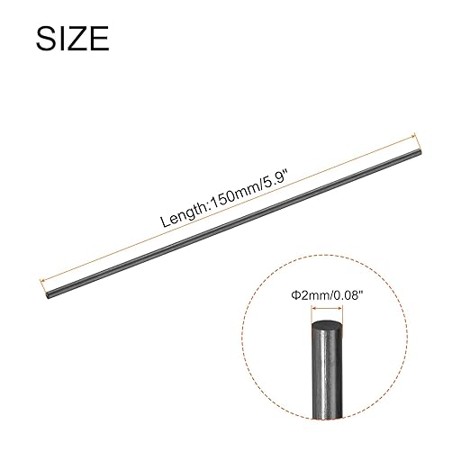 MECCANIXITY Carbon Fiber Rod, 2mm x 150mm Carbon Rod Bar for RC Airplane DIY Craft Kite Wing Tube Quadcopter Arm Repair Pack of 4