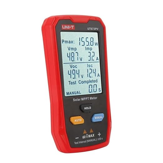 UNI-T UT673PV Solar Panel Tester, Solar MPPT Meter, 800W Photovoltaic Module Maximum Power Tester, Intelligent Manual/Auto MPPT Test, Large LCD and Multiple Result Displays