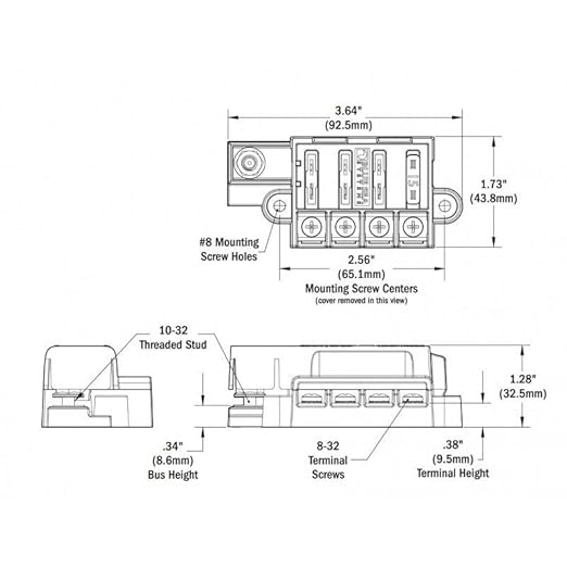 Blue Sea Systems 5045 ST Blade Fuse Block Compact 4-Circuit with Cover, 100 Amps
