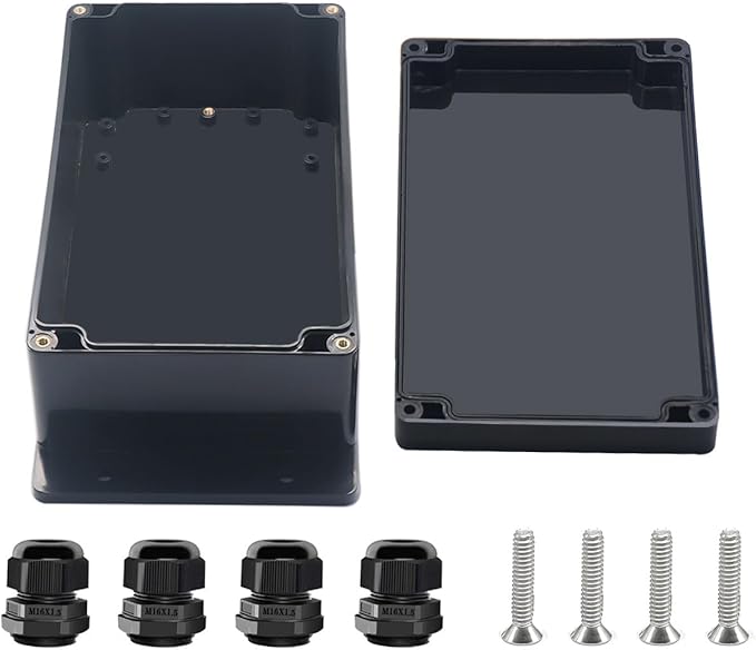 Project Box ABS Black Electrical Boxes IP67 Outdoor Waterproof Junction Box Electronic with Mounting Ears Includes Cable Glands for DIY Project 7.9 x 4.7 x 3 inch (200x120x75mm)
