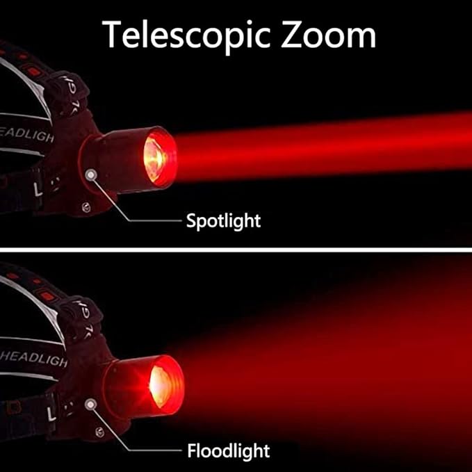 WINDFIRE Red Light Hunting Headlamp Rechargeable, 600 Lumens Bright LED Headlight 3 Modes Tactical Zoomable Headlamps for Astronomy Night Vision Predator Hunting Coyote Hog