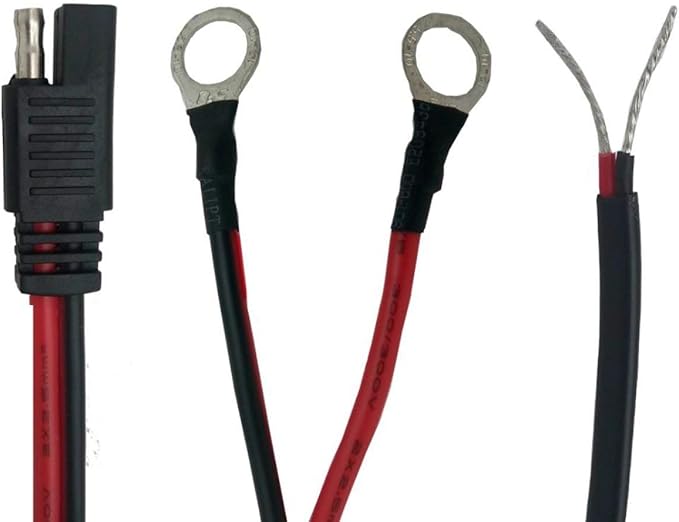 Sunway Solar 16FT Battery Charger Extension Cable SAE Connectors with Ring Terminal and Bare Strip Wire Adapter Quick Connect for 12V Battery Trickle Charger and Maintainer,and 12 Volt Solar Panel
