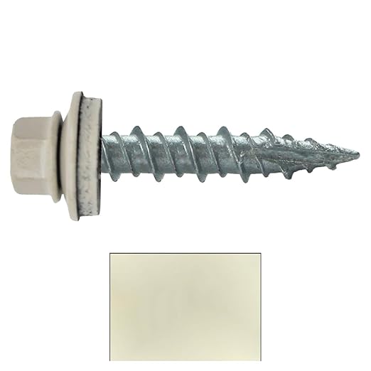 Metal Roofing Screws: (250) 10 x 1 Light Stone Hex Head Sheet Metal Roof Screw. Self Starting Metal to Wood siding Screws. EPDM Washer. Colored Head