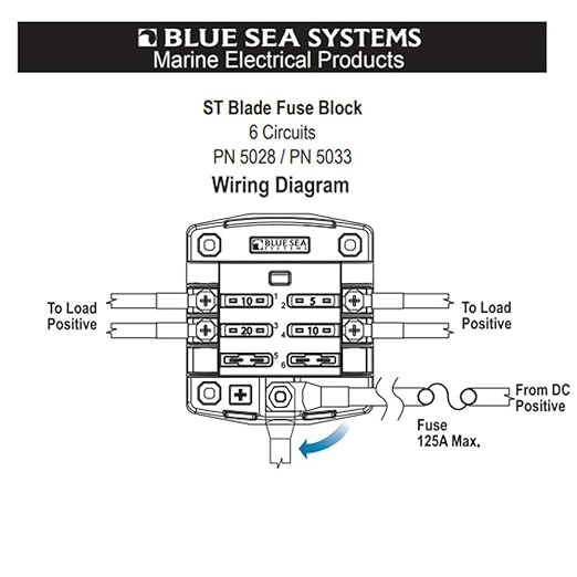 Blue Sea Systems 5033 ST Blade Fuse Block 6 Way Circuits, 100 Amps