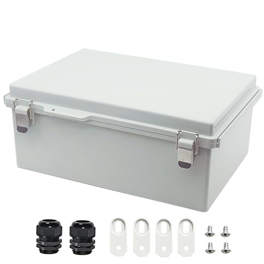 Zulkit Junction Box ABS Plastic Dustproof Waterproof IP67 Electrical Boxes Hinged Shell Outdoor Universal Project Enclosure Grey, Stainless Steel Buckles 15 x 11 x 5.1 Inch