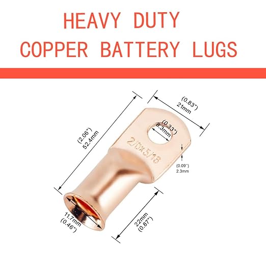2/0 AWG 5/16" Stud (25 pcs.), Heavy Duty Battery Ring Terminal, 00 Gauge Connectors, 2/0 Copper Wire Lugs, Copper Ring Terminals, Battery Cable Ends, Tubular Ring Terminal Connectors