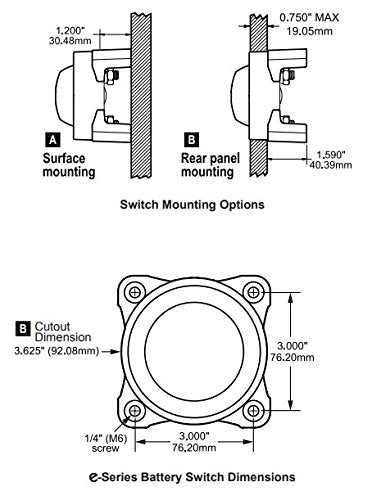 Blue Sea Systems 11001 e-Series Battery Switch with Alternator Field Disconnect, 3-Position, 32V DC, 325A, Red