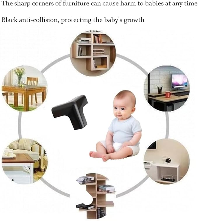 Silicone Corner Protector 10 Pack, Transparent Triangle Baby Proofing Guards, No Adhesive Soft Bumpers for Furniture, Tables, Windowsills & Counters (black)