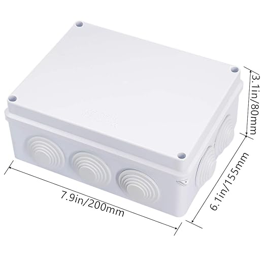 Zulkit Junction Box ABS Plastic Dustproof Waterproof IP65 Universal Electrical Boxes Project Enclosure White 7.9 x 6.1 x 3.1 inch (200 x155 x 80mm)