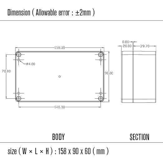 LeMotech Project Box ABS Plastic Junction Box IP65 Waterproof Electrical Boxes Universal Enclosure Black 6.2X 3.5X 2.4 inch (158x90x60mm)（Pack of 2）