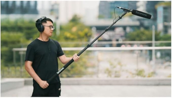 Saramonic 3-Section Carbon Fiber Boompole with Internal Coiled XLR Cable, 3.3 to 8.2' Adjustable Length with 3/8"-16 and 5/8" Adapters, and Carrying Case