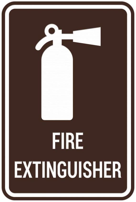 Signs ByLITA Portrait Round Fire Extinguisher Sign with Adhesive Tape, Mounts On Any Flat Surface (Dark Brown) - Medium