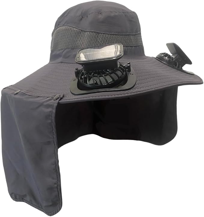 Wide Brim Solar Fan Hat with Neck Flap for Men and Women, USB Charging, Adjustable One Size Fits All