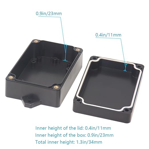 Zulkit Junction Box ABS Plastic Dustproof Waterproof IP65 Universal Electrical Boxes Project Enclosure with Fixed Ear Black 3.94 x 2.68 x 1.57 Inch (100 x 68 x 40 mm) (Pack of 1)