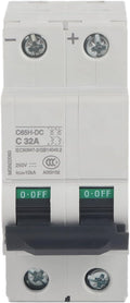 Walfront 2P 250V Low Voltage DC Miniature Circuit Breaker for Solar Panels Grid System Din Rail Mount C65H-DC Breaker DC Circuit Amp Solar Double Pole (32A)