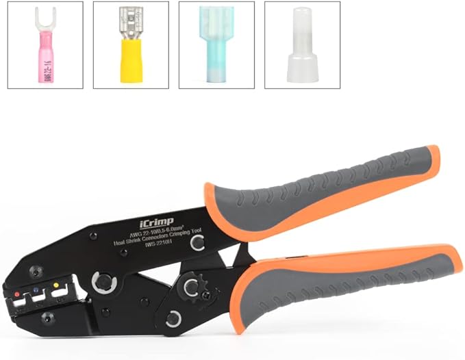 iCrimp Ratcheting Crimping Tools, Heat Shrink Connectors Crimper, AWG22-10 Wire Terminals Crimper Tool for Insulated Nylon Connectors and Electrical Wire Connectors