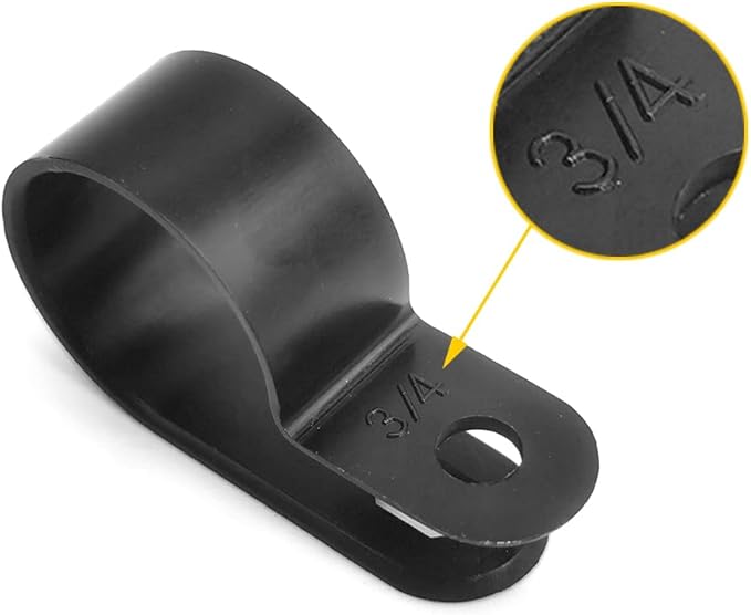 Cable Clamp R-Type Cable Clip Wire Clamp 3/4" Nylon Screw Mounting Cord Fastener Clips with Screws for Wire Management - Black - 50 Pcs