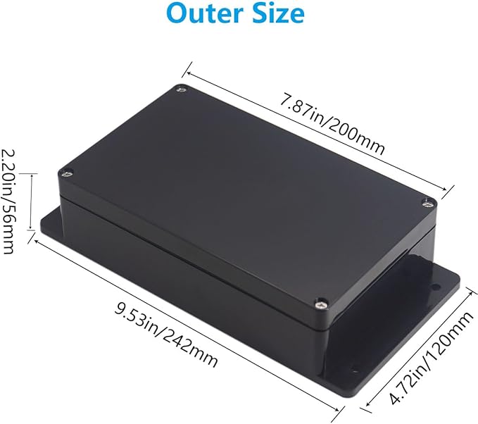 Project Box ABS Black Electrical Boxes IP67 Outdoor Waterproof Junction Box Electronic with Mounting Ears Includes Cable Glands for DIY Project 7.9 x 4.7 x 2.2 inch (200x120x56mm)