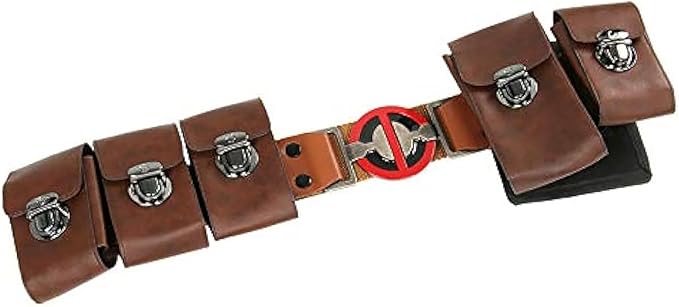 Adult Men Wade Costume Belt with Pouches Bag Brown Leather Adjustable Waist Belts Halloween Cosplay Props (Small)