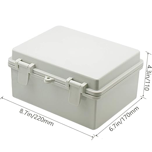 Zulkit Junction Box ABS Plastic Dustproof Waterproof IP65 Electrical Boxes Hinged Shell Outdoor Universal Project Enclosure 8.7 x 6.7 x 4.3 inch (220x170x110 mm)