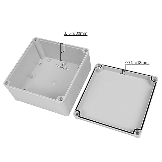 Junction Box，6.9"x 6.9"x 3.9" Outdoor Electrical Box with Mounting Plate, IP67 Dustproof Waterproof ABS Plastic Project Box, DIY Electrical Enclosure Gray (175x 175x 100 mm)