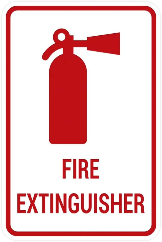 Signs ByLITA Portrait Round Fire Extinguisher Sign with Adhesive Tape, Mounts On Any Flat Surface (White/Red) - Large