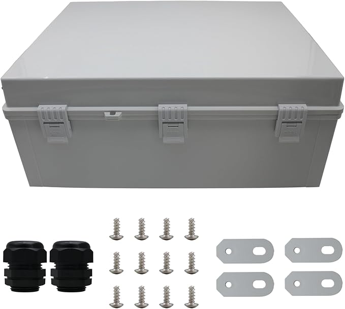 MAKERELE Large Outdoor Electrical Box Junction Plastic Waterproof Lockable IP67 Plastic Electric Box Enclosure with Hinged Cover with Mounting Plate and 1" NPT*2(19.7"*15.7"*7.9")
