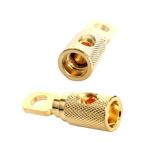 Car Audio Battery Terminal Connector Pure Brass Gold-Plated 4 Gauge Car Audio Amp Input Reducers for 4-6 Gauge Wire 2Pcs