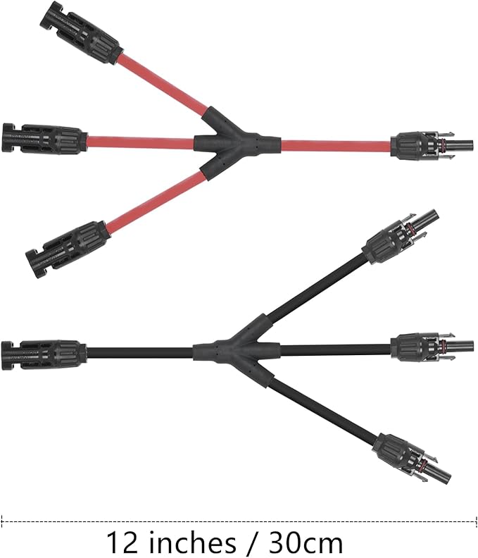 3 to 1 Solar Panel Connectors Y Branch Universal 10 AWG Solar Connectors (Red & Black)