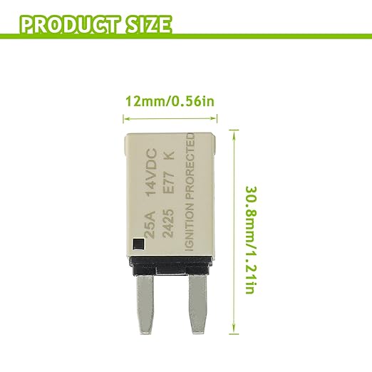 25A DC 12V-14V Auto Reset Circuit Breaker ATM Low Profile T1 Mini Blade Fuses Breakers for Car Trucks Marine Boat RV Solar and More,2 Pack