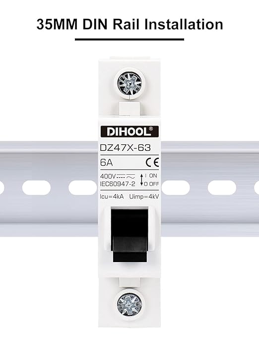 DIHOOL AC/DC Miniature Circuit Breakers, 2 Pack, Single Pole 6 Amp, 12V 24V 48V 400V, Non Polarized, Solar Disconnect Switch, DIN Rail Mount, RV Battery Isolator, PV Array MCB, Thermal Magnetic Trip