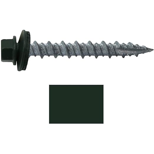 Metal ROOFING SCREWS: (250) 10 x 1-1/2" Hartford Green Hex Head Sheet Metal Roof Screw. Self starting metal to wood siding screws. EPDM washer. Colored head