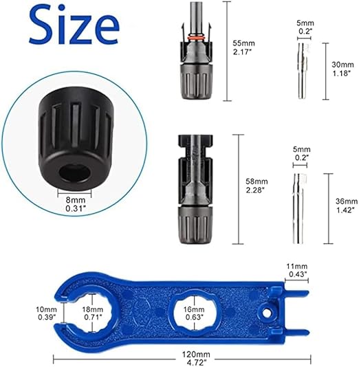 100PCS/50 Pairs Solar Connectors M-C-4 Male/Female IP67 Waterproof Solar Panel Cable Connectors with 2 PCS Spanners