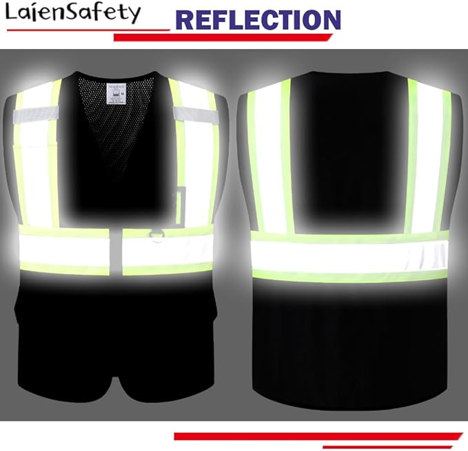 Reflective Safety Vest for Men Women with Multiple Pockets Mesh High Visibility Vest Hi Vis Construction Work Vest,Meets ANSI/ISEA Standards(EK1-178-Black-M)