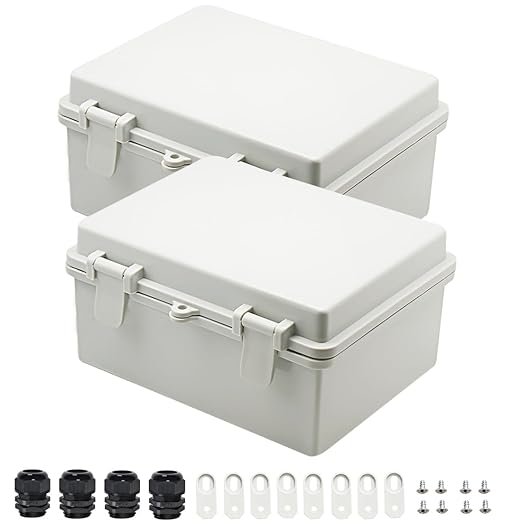 Zulkit 2pcs Junction Box ABS Plastic Dustproof Waterproof IP65 Electrical Boxes Hinged Shell Outdoor Universal Project Enclosure 8.7 x 6.7 x 4.3 inch (220x170x110 mm)