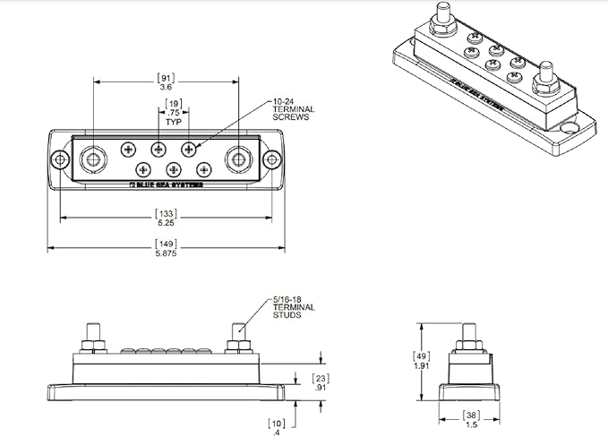 Blue Sea Systems 2128 250 Amp MaxiBus BusBar with 6 screws