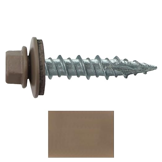 Metal Roofing Screws: (250) 10 x 1 Buckskin Hex Head Sheet Metal Roof Screw. Self Starting Metal to Wood siding Screws. EPDM Washer. Colored Head
