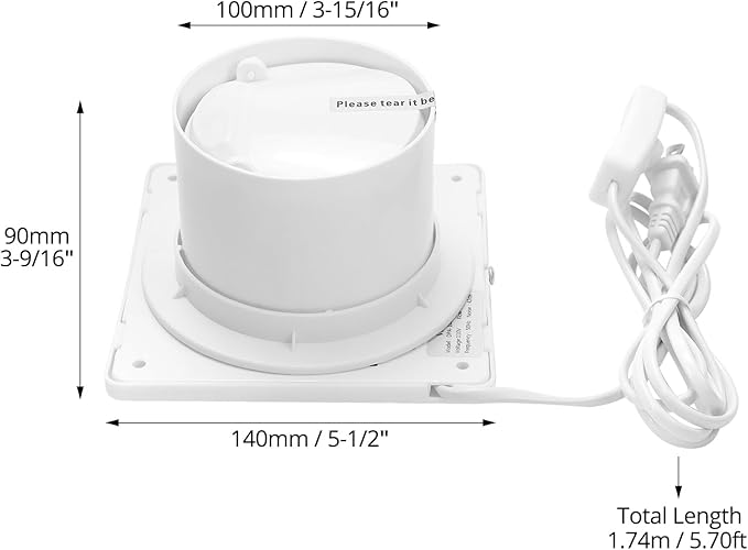 QWORK 4 Inch Wall-Mounted Exhaust Fan, 12W Efficiency, ABS Construction, Pull Cord Switch, Anti-Backflow Check Valve, Ideal for Bathroom Vents, Grow Tents, Kitchens, and More