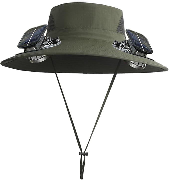 Men Women Wide Brim Sun Hats with 2 Solar Fan Waterproof Breathable Bucket Hat Outdoor Fishing Hat for Hiking Camping