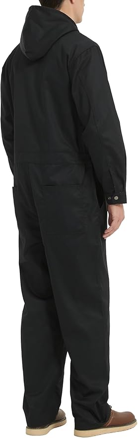 Mens Cotton Blend Long Sleeve Coverall Multi Pockets Zip Overall Mechanic Work Jumpsuit with Hood