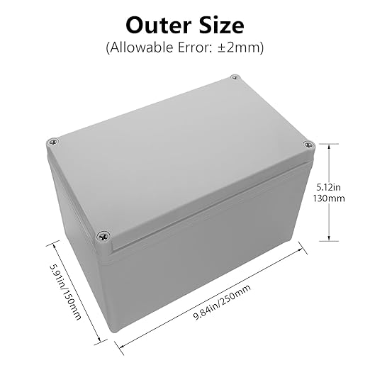 LeMotech IP67 Waterproof Junction Box ABS Plastic Project Box Dustproof Electrical Box Outdoor Enclosure for Electronics DIY Case Gray 9.8X 5.9X 5.1 inch(250mmx 150mmx 130mm)
