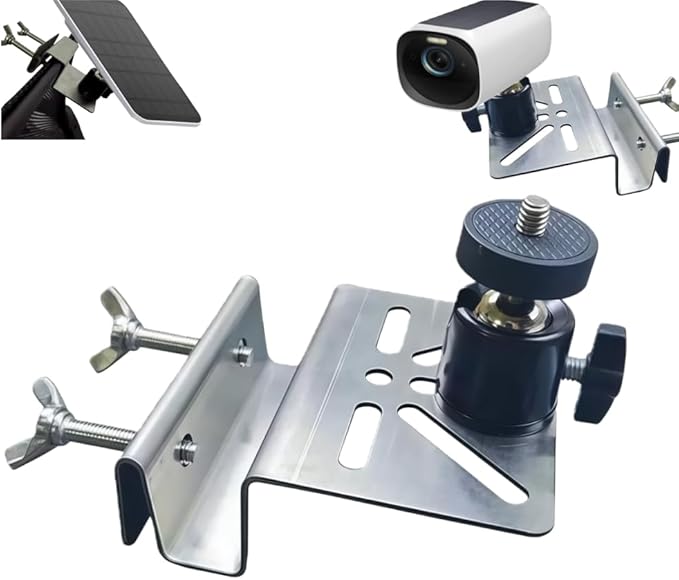 Pan-Tilt Gutter Mount for Eufy Cameras/Arlo Solar Panels, 360° Adjustable Stainless Steel Bracket, No-Drill Install, Weatherproof, Fits Eufy S220/C210/eufyCam 3/S330