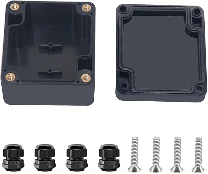 Project Box ABS Black Electrical Boxes IP67 Outdoor Waterproof Box Electronic Junction Box Power Enclosure with Cable Glands for DIY Project 2.5 x 2.3 x 1.38inch(63x58x35mm)