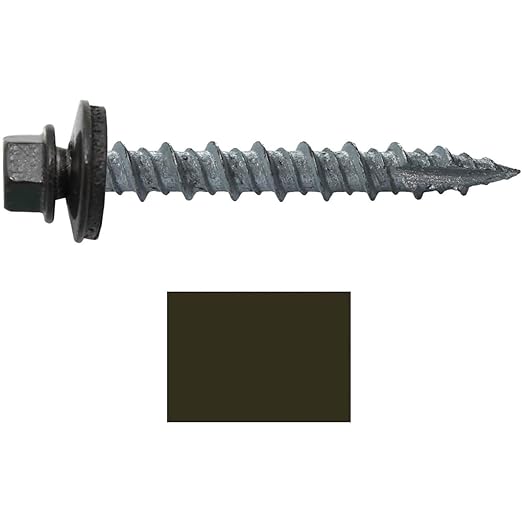 Metal ROOFING SCREWS: (250) 10 x 1-1/2" Dark Bronze Hex Head Sheet Metal Roof Screw. Self starting metal to wood siding screws. EPDM washer. Colored head