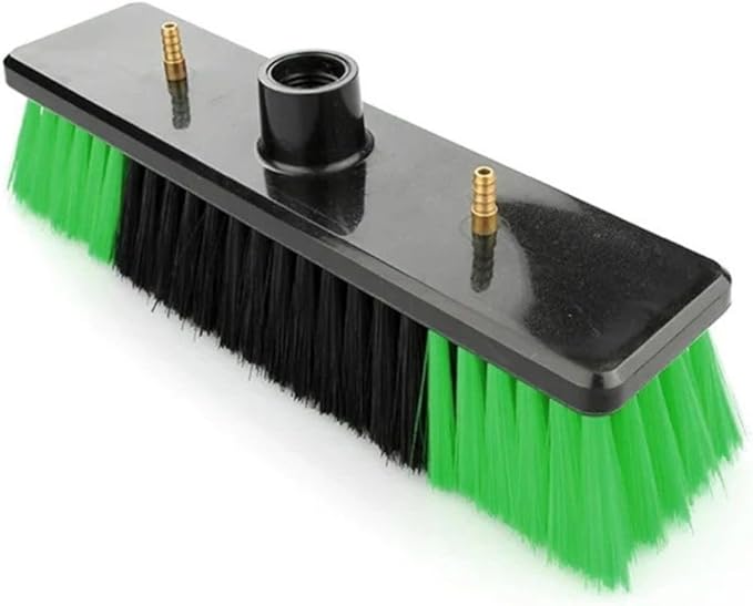 11" Nylon Bristle Brush Head for Superlite Water Fed Poles, Firm Bristles with 2 Brass Nozzles, Fits Standard Threaded Poles for High Reach Window and Solar Panel Cleaning, Spotless Clean