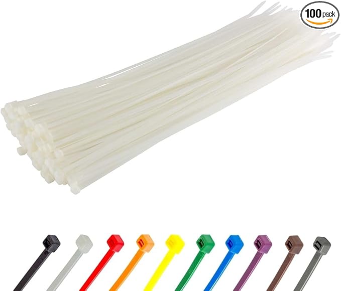GTSE 10 Inch White/Clear Zip Ties, 100 Pack, 18lb Strength, UV Resistant Long Nylon Cable Ties, Self-Locking 10" Tie Wraps