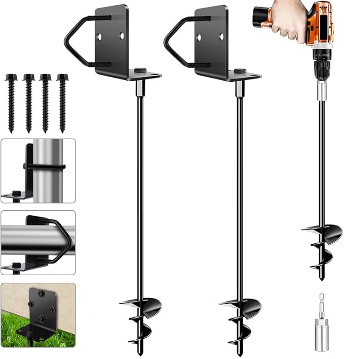 Ground Anchors Shed Anchors 27" Set of 2 Trampoline Stakes Screw in Heavy Duty Mobile Home - Storage Shed Anchor Kit - Playset Swing Anchors - Stakes for Fence,Carport,Garden (Black, 2 x 27in)