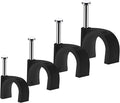 Cable Clips, 400 Pcs, 4mm 6mm 8mm 10mm, Wire Wall Clips with Steel Nails, Cable Management Organizer Clip, Cable Tacks Coax Holder Clip, RG6 RG59 CAT6 RJ45 Cable Cord Staples, Black